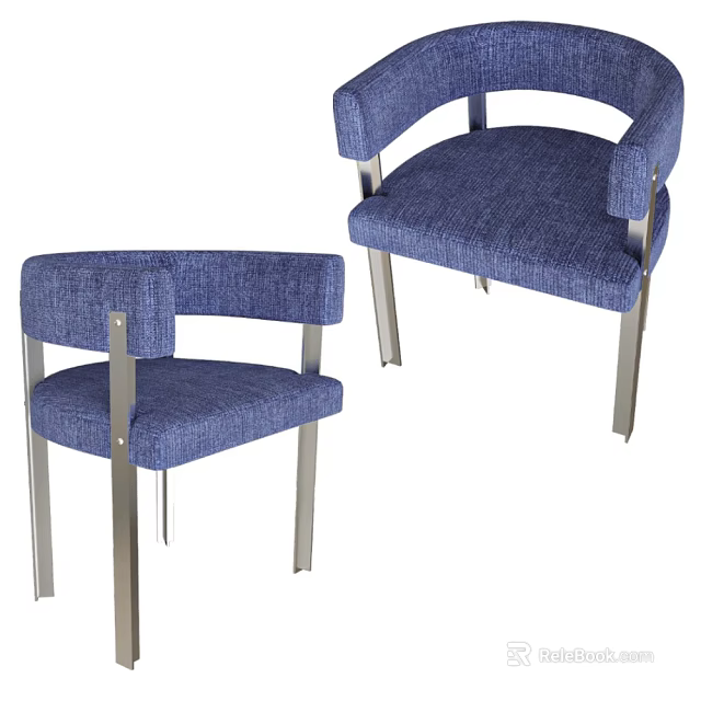 Modern Blue Fabric Dining Chairs With Metal Legs And Comfortable Armrests 3d model 