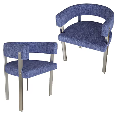 Modern Blue Fabric Dining Chairs With Metal Legs And Comfortable Armrests 3d model