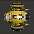 Yellow And White Cartoon Robot Vehicle With Large Wheels And Animal Face Design