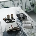 Marble Tabletop Decorative Ornament Set With Stacked Books Pen Tray And Leaf Decor