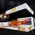 ED Brand Exhibition Booth With White And Orange Modern Design Large Screen Cityscape