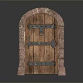 Vintage Arched Wooden Door With Red Brick Frame And Metal Hardware