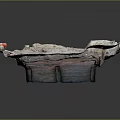 Ancient Archaeological Excavation Site With Square Wooden Structure And Pottery Fragments
