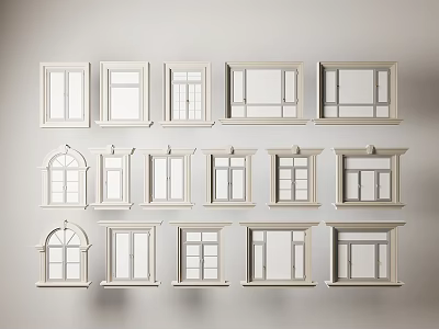 Different Style Casement Windows With Various Designs And White Frames For Home Use 3d model