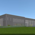 Modern Industrial Factory Exterior Design Featuring Large Glass Windows Gray Facade Green Lawn And Car