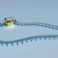 Mini Train Amusement Rides With Curved Blue Track Yellow Station And Sturdy Supports