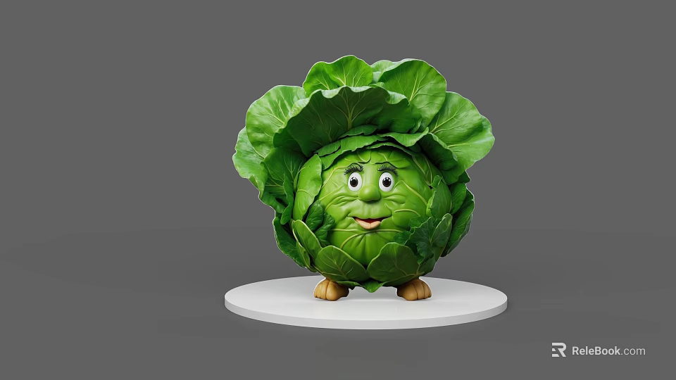 Cute Anthropomorphic Cabbage Cartoon Character With Smiling Face And Short Legs For Game Movie 3d model 