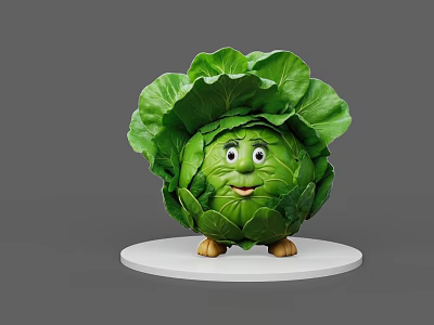 Cute Anthropomorphic Cabbage Cartoon Character With Smiling Face And Short Legs For Game Movie 3d model