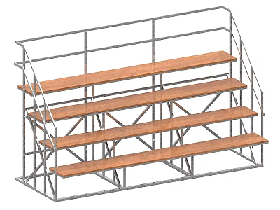 Metal Frame Bleachers With Wooden Steps And Multiple Tiers Structure 3d model