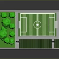 Outdoor Football Field With Professional Lighting Equipment Canopy And Green Trees Facilities