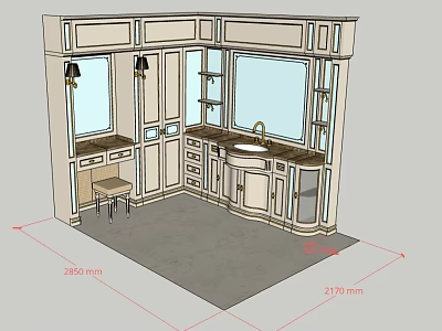 Spacious Bathroom Corner Sink Vanity With Storage Cabinets Mirror And Lighting 3d model