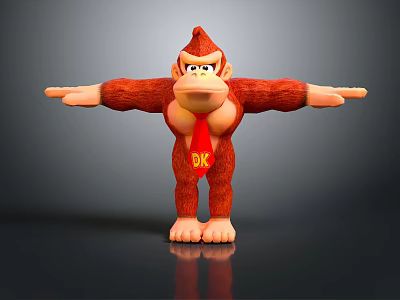 3D Model of Red Gorilla With Red DK Tie And Outstretched Arms 3d model