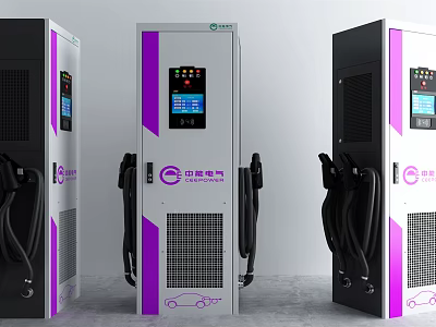 Electric Vehicle Charging Stations With White Black Purple Design And Touchscreen 3d model