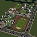 Modern School Buildings With Classroom Complex Sports Field Running Track And Green Trees