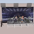 Live Band Performing On Stage With Sparkling Decorations Bright Lights And People Standing