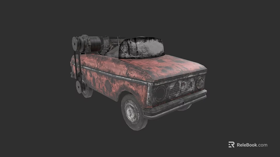 Rusty Red Vintage Car With Worn Body And Black Roof Details 3d model 