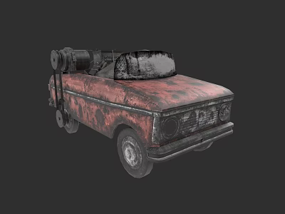 Rusty Red Vintage Car With Worn Body And Black Roof Details 3d model