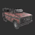 Rusty Red Vintage Car With Worn Body And Black Roof Details