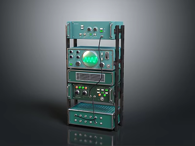Professional Green Electronic Equipment Rack Featuring Multiple Layers Knobs Buttons And Illuminated Screen 3d model