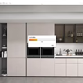 Modern Kitchen Interior With White Cabinets Black Ovens And Glass Door Storage