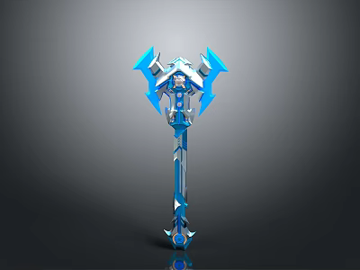 Blue And Silver Fantasy Warhammer Weapon With Spiked Design And Crystal Elements 3d model