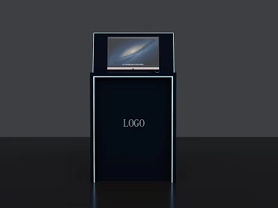 Black Display Stand With Top Screen Showing Image And Front LOGO 3d model