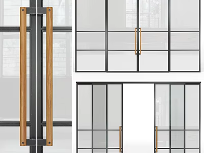 Modern Sliding Doors With Glass Panels Metal Frames And Wooden Handles 3d model