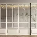 Elegant White Sliding Doors With Arched Tops Ribbed Glass And Glass Panes Design