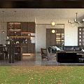 Modern Natural Dining And Living Room Interior With Wooden Cabinets Sofa And Chandelier