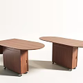 Brown Wooden Oval Shaped Dining Tables With Cabinet Base And Wheels