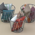 Colorful Decorative Pillows In Metal Storage Baskets With Geometric Design For Household Use