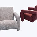 Modern Style Red and Gray Sofa Stools with Upholstered Seats and Armrests 3d model