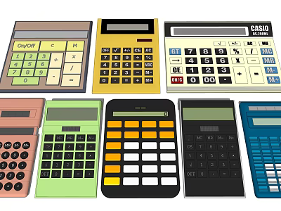 Various Colored Office Calculators with Multiple Function Keys for Desktop Office Use 3d model