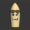 Golden Bullet Shaped Object With Glasses And Cartoon Grinning Face Blue Eyes