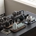 Middle ancient style tea set teapot teacup clay pot tray 3d model