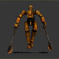 Orange Mechanical Robot Character With Armored Body And Luminous Hand Tools In Sci Fi Art