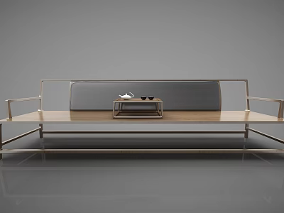 Modern Arhat Bed Design With Metal Frame Upholstered Backrest And Small Tea Table 3d model