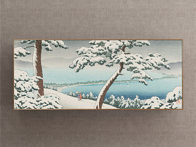 Japanese Landscape Painting Blue Restaurant Natural Light model