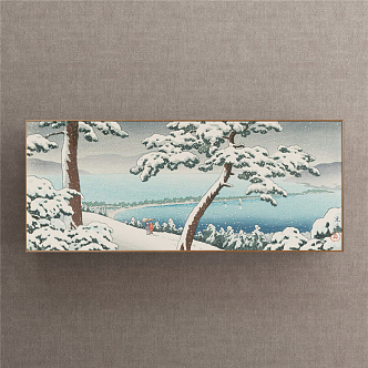 Japanese Landscape Painting Blue Restaurant Natural Light 3d model