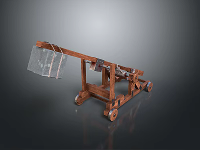 Ancient Medieval Wooden Catapult Siege Weapon With Wheels And Launching Mechanism 3d model