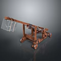 Ancient Medieval Wooden Catapult Siege Weapon With Wheels And Launching Mechanism