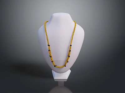 Yellow Beaded Necklace With Black Accents On White Mannequin 3d model