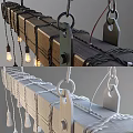Industrial Wooden Track Chandelier With Multiple Hanging Filament Bulbs And Metal Chains