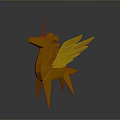 Orange Origami Style Unicorn With Wings 3D Sculpture For Modern Decor