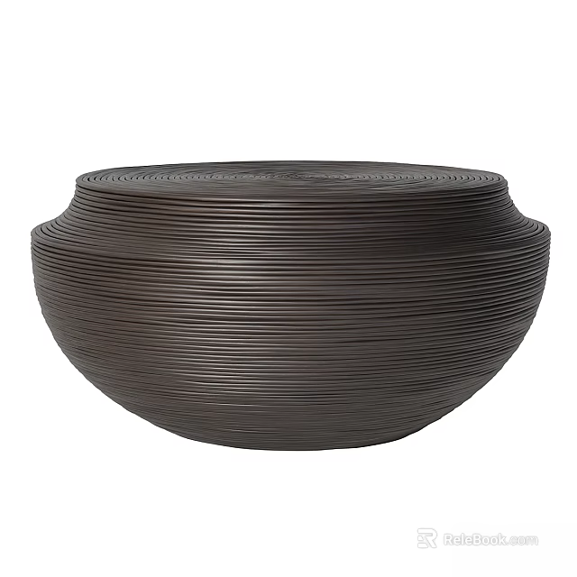 Modern Round Dark Brown Dining Table With Ribbed Texture And Smooth Design 3d model