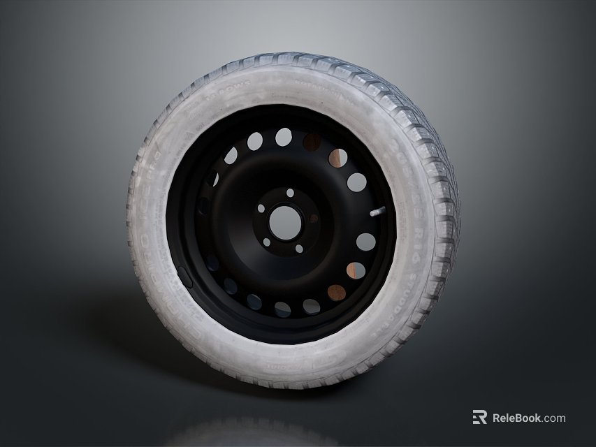 Tire With Black Wheel Rim Featuring Multiple Holes And Tread Pattern 3d model 