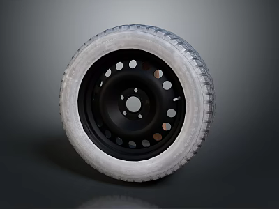 Tire With Black Wheel Rim Featuring Multiple Holes And Tread Pattern 3d model