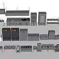 Modern Kitchen Equipment 3D Models Featuring Stoves Refrigerators Cabinets And Shelves 3d model