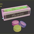 Colorful Macarons In Box Packaging With Three Pastel Colored Sweet French Dessert Treats