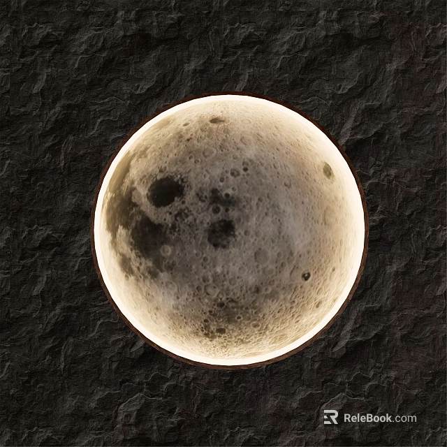 Round Wall Light With Moon Surface Texture Edge Lighting Design Against Dark Rough Wall Background 3d model 